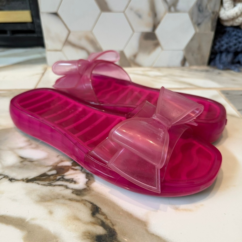 Kate Spade New York Pink Jelly Bow Slides Women 9 Translucent Summer Beach Shoes